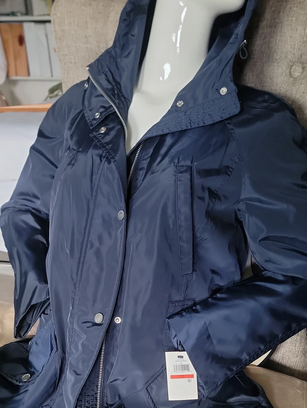 Marc New York Navy Hooded Trench Coat